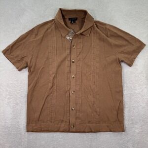 NEW Art of Rhetoric Mens Large Brown Textured Knit Button Down Polo Shirt Casual